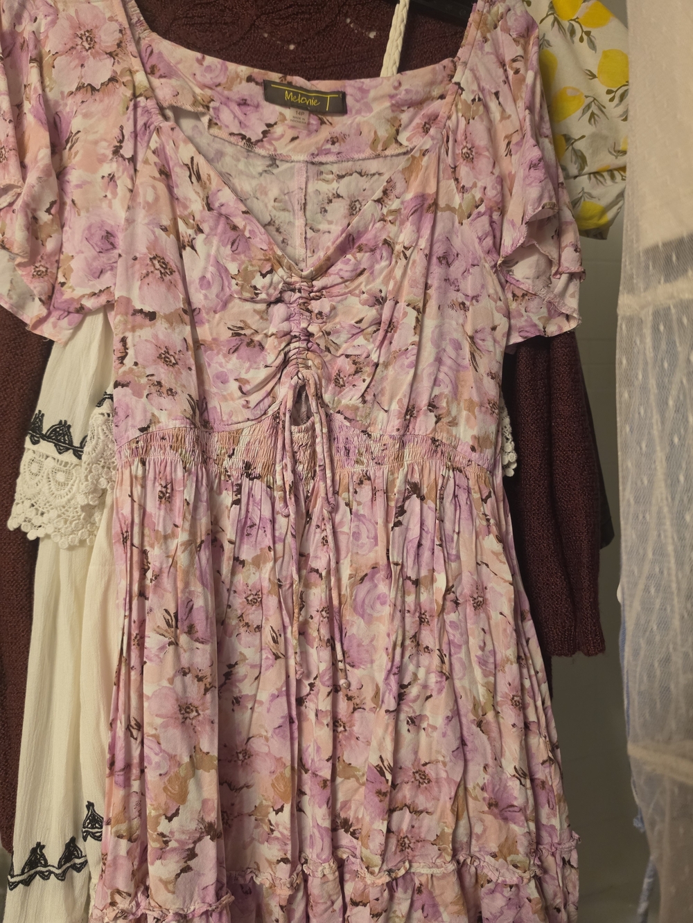 Melonie T Pink Floral Ruched Midi Dress